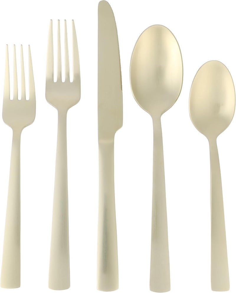 Gibson Elite Earlston 20Piece Flatware Silverware Set  Stainless Steel Utensils  Forks Spoons Knives  Service for 4  Matte Champagne Gold - Image 4
