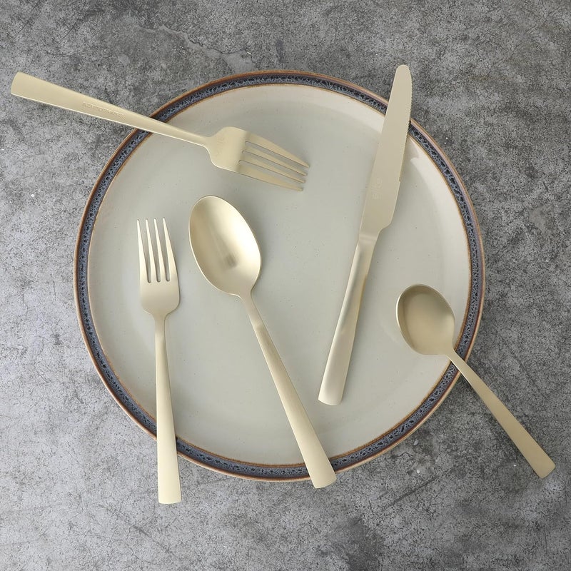 Gibson Elite Earlston 20Piece Flatware Silverware Set  Stainless Steel Utensils  Forks Spoons Knives  Service for 4  Matte Champagne Gold - Image 3
