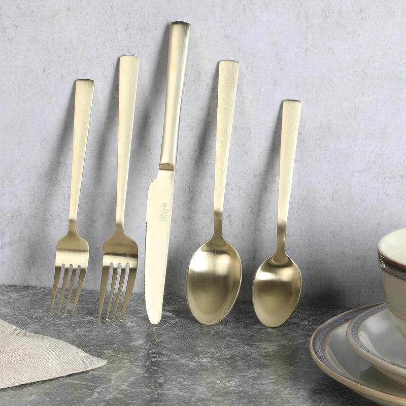Gibson Elite Earlston 20Piece Flatware Silverware Set  Stainless Steel Utensils  Forks Spoons Knives  Service for 4  Matte Champagne Gold - Image 2