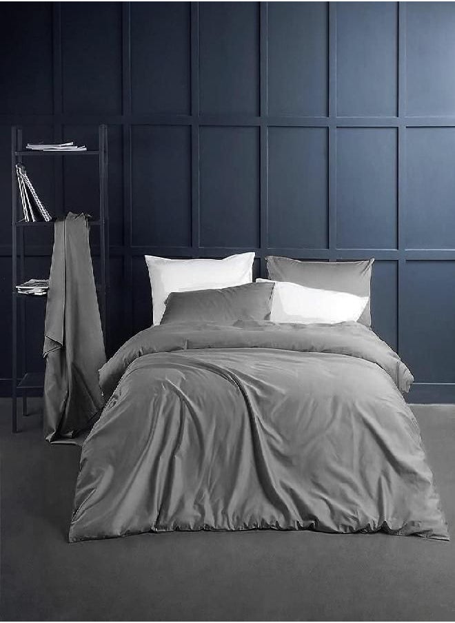 Eikei - Solid Color Duvet Cover 120x98-inch Luxury Bedding Set 400 Thread Count Egyptian Cotton Long Staple Sateen Weave Breathable Silky Soft Pima Premium Quality Bed Linen (Super King, Neutral Grey) - Image 1