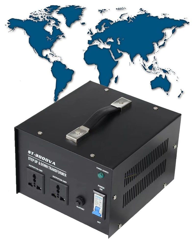 ALLESM ST 3000W Voltage Converter Transformer 110V/120V/220V/240V Power Step Up/Down Transformer Converter, with Resettable Circuit Breaker Protection Universal Socket Household Compact - Image 1