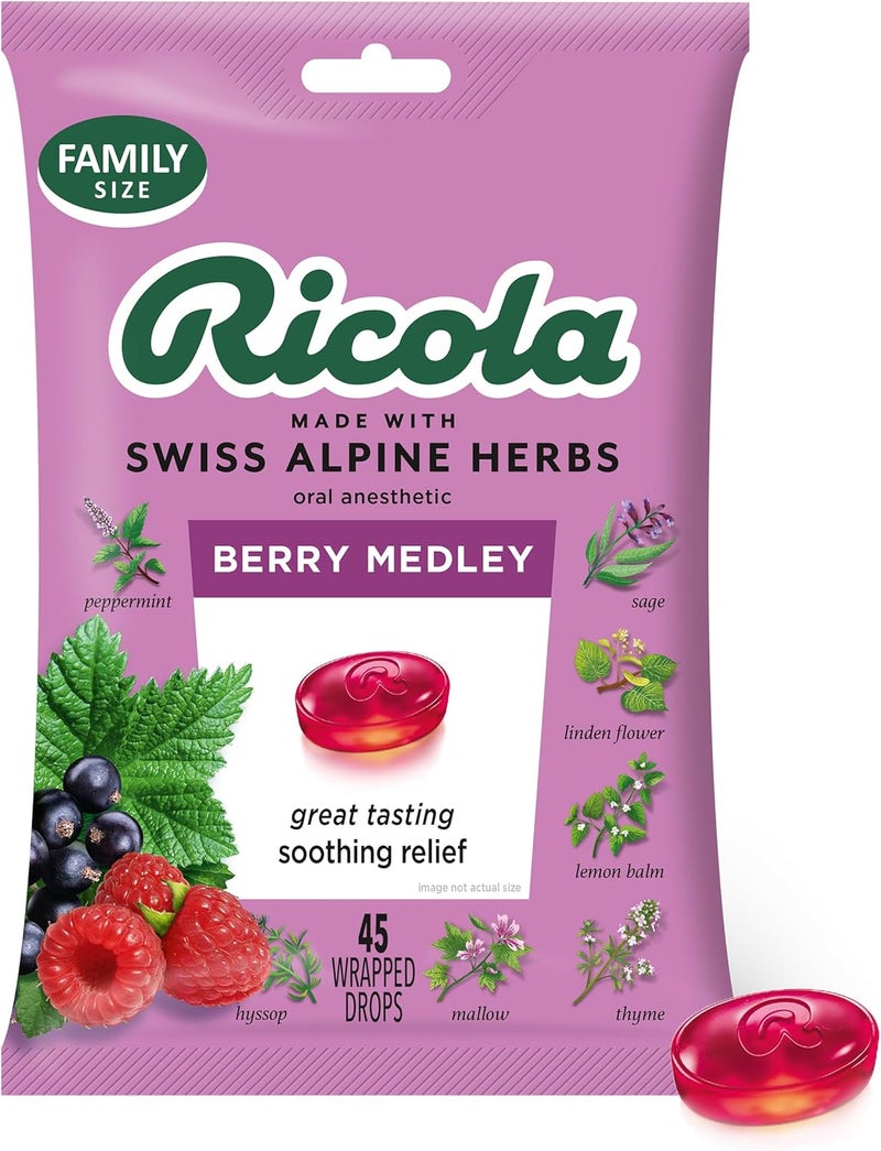 Ricola Sugar Free Lemon Mint 45 Count  Ricola Berry Medley 45 Count Throat Drops Bundle - Image 5