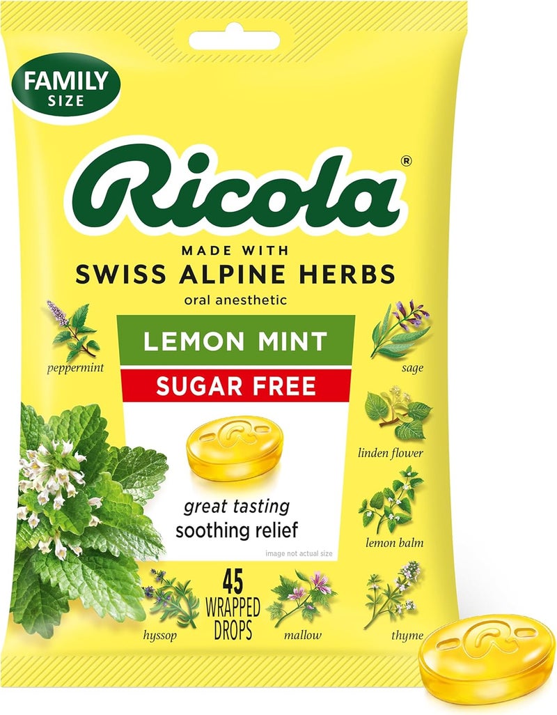 Ricola Sugar Free Lemon Mint 45 Count  Ricola Berry Medley 45 Count Throat Drops Bundle - Image 2