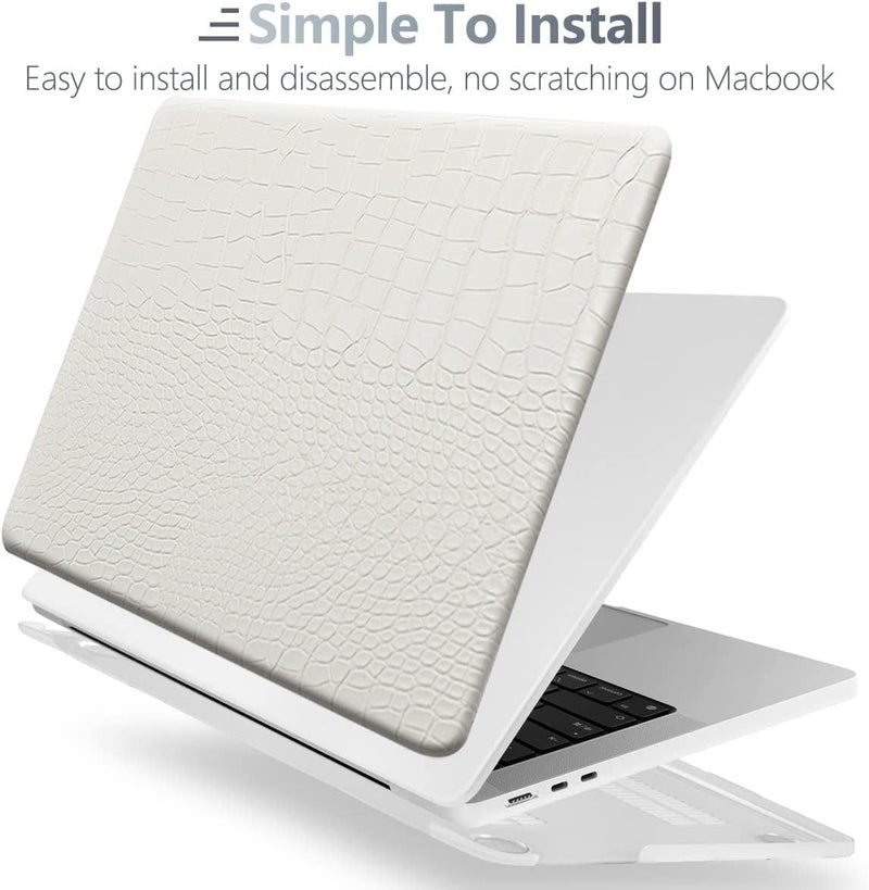 KEROM Compatible with Crocodile MacBook Pro 13 Inch Case 2025-2016 M2 M1 A2338 A2289 A2251 A2159 A1989 A1706 A1708, Textured Aligator Skin Snakeskin PU Leather Hardshell & Keyboard Cover, White - Image 3