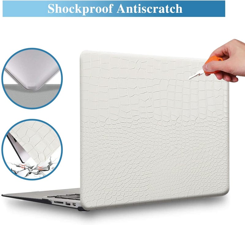 KEROM Compatible with Crocodile MacBook Pro 13 Inch Case 2025-2016 M2 M1 A2338 A2289 A2251 A2159 A1989 A1706 A1708, Textured Aligator Skin Snakeskin PU Leather Hardshell & Keyboard Cover, White - Image 2