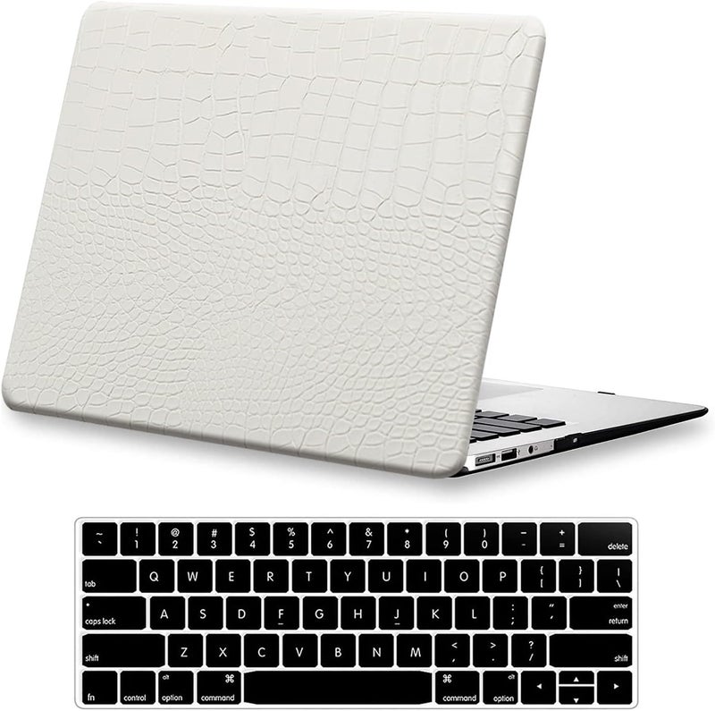 KEROM Compatible with Crocodile MacBook Pro 13 Inch Case 2025-2016 M2 M1 A2338 A2289 A2251 A2159 A1989 A1706 A1708, Textured Aligator Skin Snakeskin PU Leather Hardshell & Keyboard Cover, White - Image 1