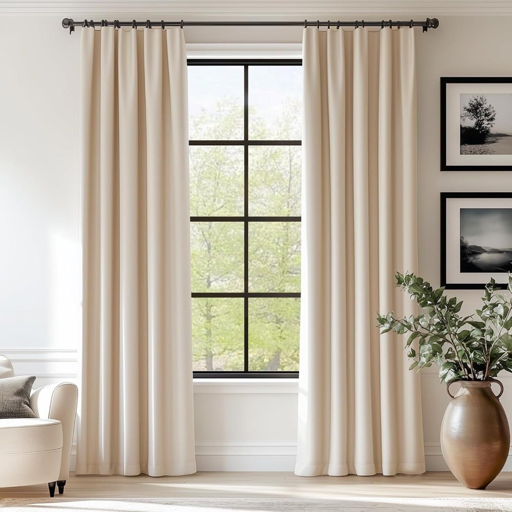 Velvet Curtains Luxury Drapes 2 Panels Beige