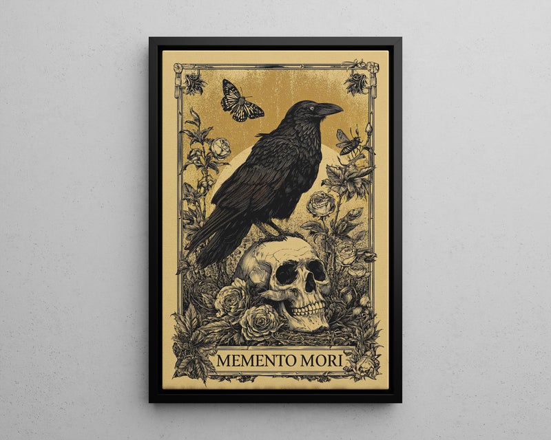 TNESSENTIAL Memento Mori Crow on Skull Tarot Card Wall Art Poster or Canvas Print, Dark Fantasy Gothic Wall Art, Skeleton Portrait Dark Academia Decor - Image 5