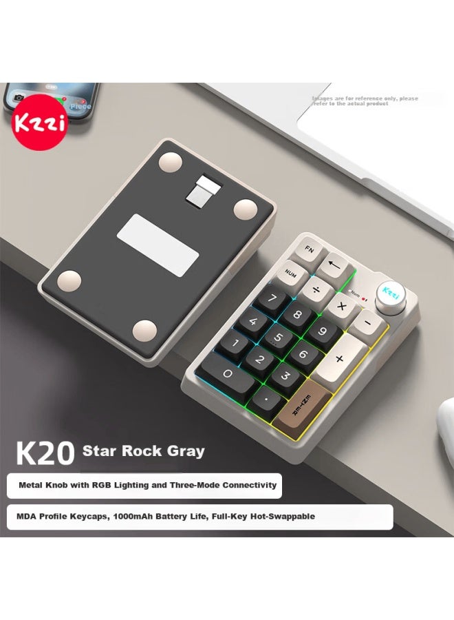 Kzzi K20 Wireless Tri-mode Mechanical Keyboard 19-key With K Numeric Keypad Rgb Lighting Top Structure Pbt Keycaps Hot-swappable All Keys Star Rock Gray Wind And Rain Switch V2 - Image 1