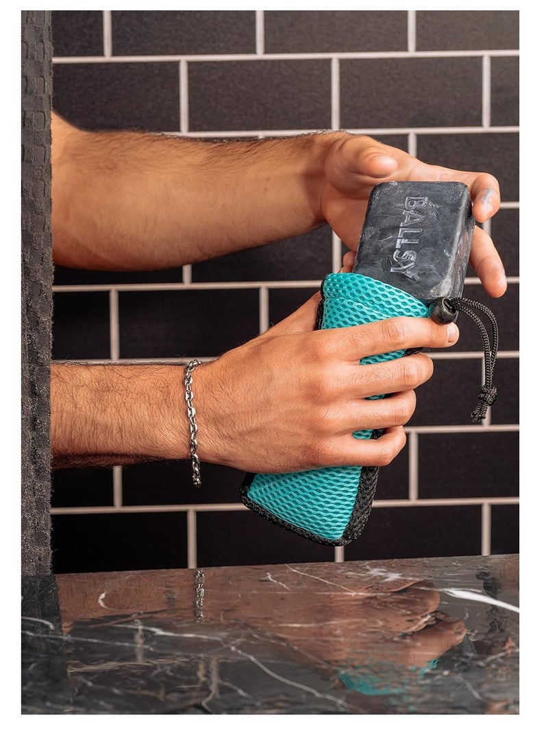 Ballsy Ballsy Sud Sack Soap Pouch, Exfoliating Sponge for Baths and Showers - Compatible with Duke Cannon & Related Bars Blue  - Image 2