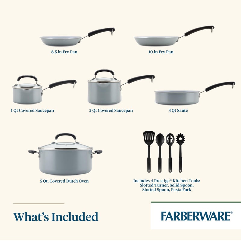 Farberware EcoAdvantage Ceramic Nonstick Cookware/Pots and Pans Set, 13 Piece - Gray - Image 4