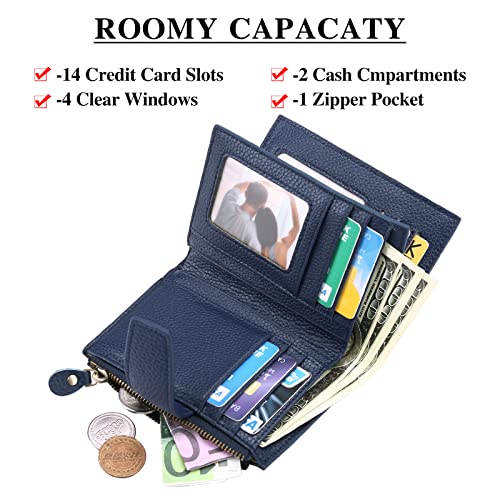 Falan Mule Women's Royal Blue Leather Wallet with RFID Blocking, Card Holders, and Coin Pouch - Image 3