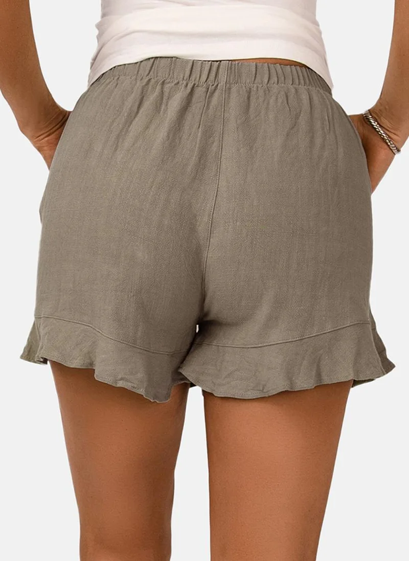 يونيكي Brown Plain Casual Shorts