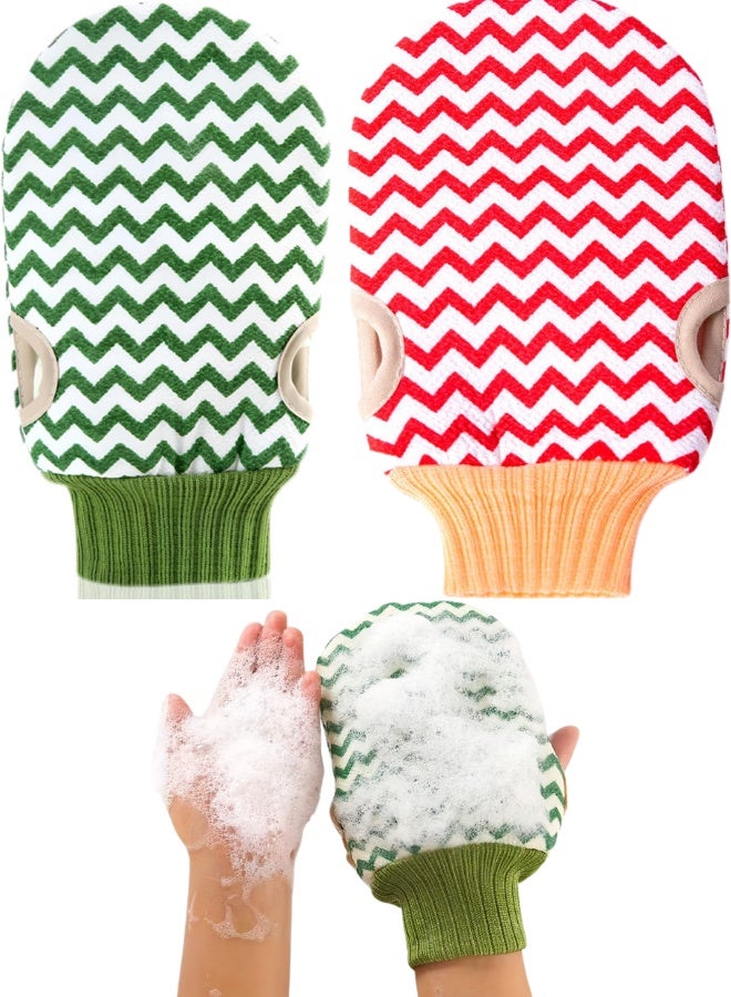 قفازات تقشير للجسم للاستحمام – Exfoliating Bath Gloves لتنظيف عميق وإزالة الجلد الميت – قفاز صنفرة للجسم والحمام مع رغوة كثيفة – قفاز استحمام مقشر للبشرة وتحفيز الدورة الدموية – قفازات شاور مرنة للرجال والنساء مقاس واحد يناسب الجميع – Shower Scrub Body Exfoliating Gloves 2 Pack - Image 1