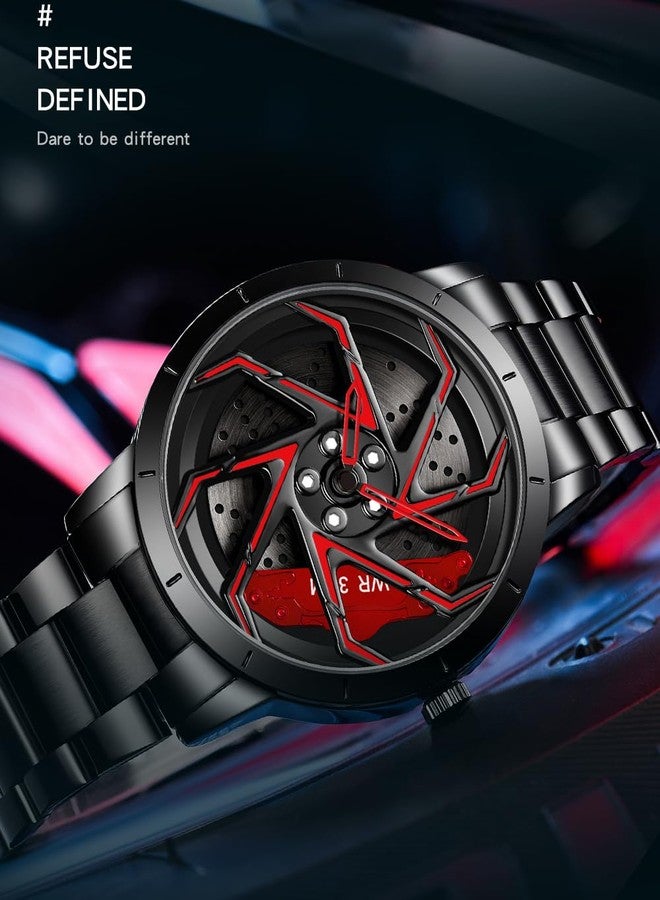 Gosasa Men Racing Watches Rotatable Car Rim Wheel hub Design Sports Watches Stainless Steel Waterproof Watch, B Black Red, sports fashion - Image 2