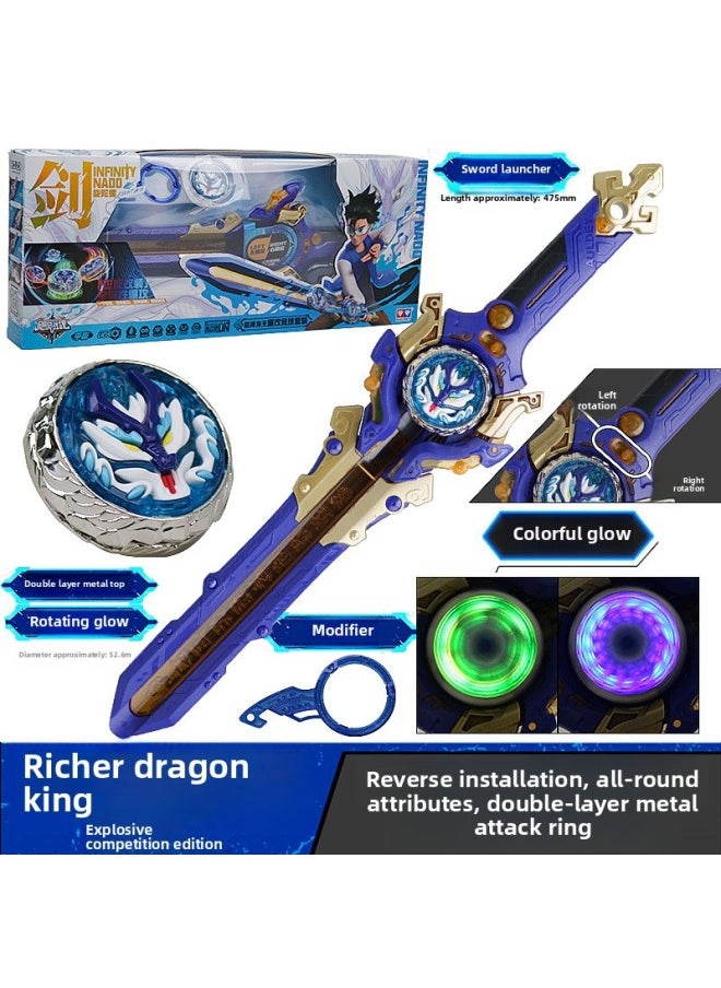 Generic - Hurricane Spirit Of War 6 Sword Spinning Top Third-order Sword Toy Children's Blast Flame Battle Bear Sword-shaped Holy Shield Ssangyong S Boy-Color:Fourth Level Explosion [ring Tao Dragon King] Turning Sword-shaped Emission - Image 1