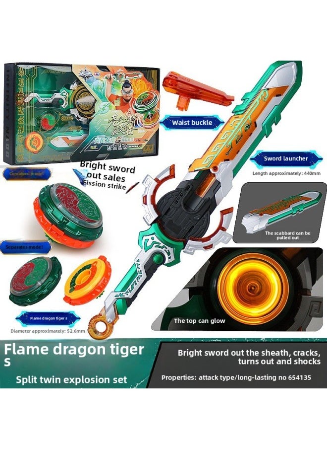 Generic - Hurricane Spirit Of War 6 Sword Spinning Top Third-order Sword Toy Children's Blast Flame Battle Bear Sword-shaped Holy Shield Ssangyong S Boy-Color:Fourth Level Explosion [ring Tao Dragon King] Turning Sword-shaped Emission - Image 1