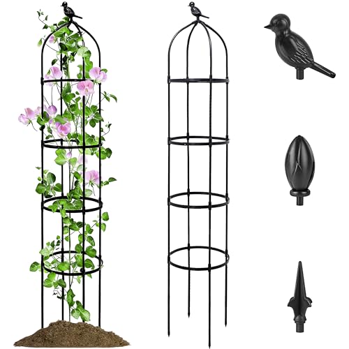 SORANGEUN 1 Pack Garden Obelisk Trellis for Climbing Plants Outdoor 6FT Adjustable Metal Plant Support with 3 Decorative Tops Black Rustproof Trellis for Roses Tomatoes Clematis Vines - Image 1