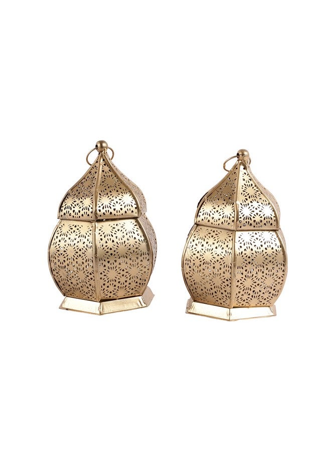 PURESTORY فوانيس بيورستوري لديكور المنزل | فانوس للشمع | فانوس معدني عتيق وحامل شمع معلق لقطع ديكور المنزل | فانوس للاحتفال بديوالي | فانوس مغربي ذهبي معلق | الحجم 6 بوصات - Image 5