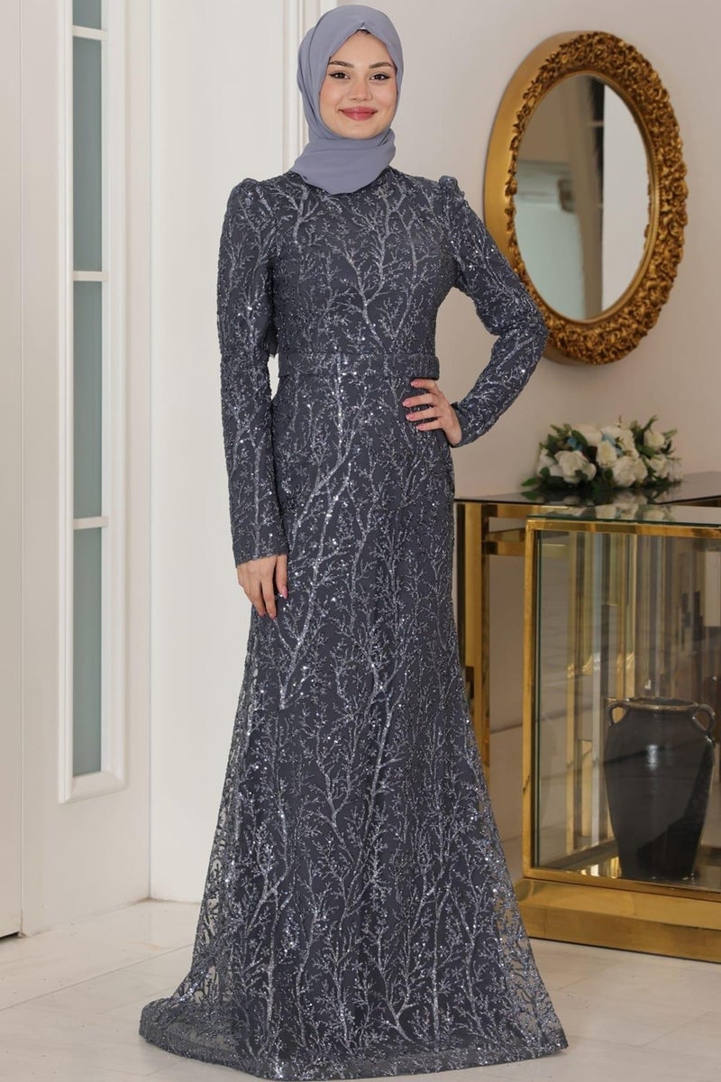 Esilanur Tuana Hijab Evening Dress Anthracite  - Image 2