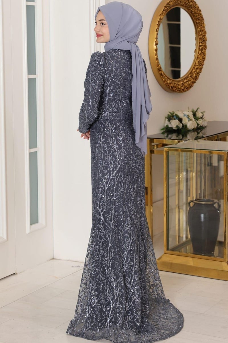 Esilanur Tuana Hijab Evening Dress Anthracite  - Image 3