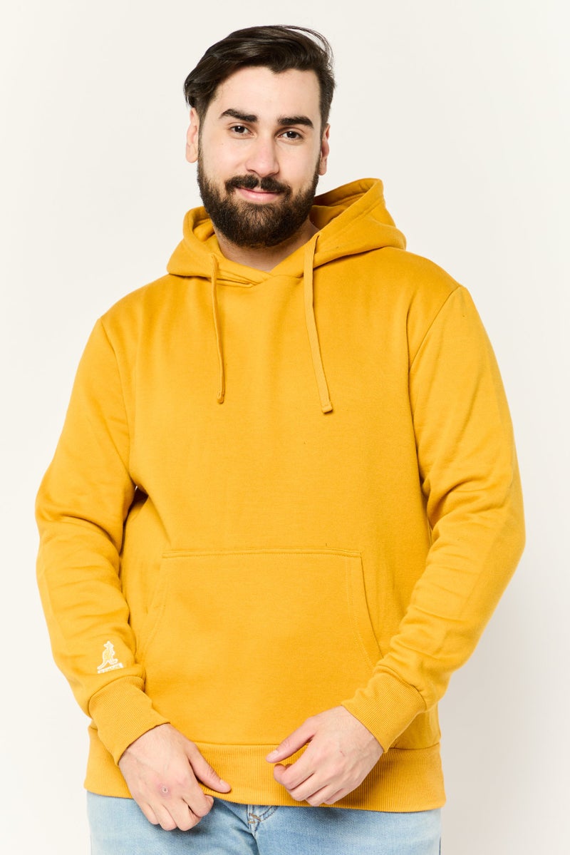 KANGOL Men Hooded Embroidered Logo Long Sleeves Hoodie, Mustard - Image 1