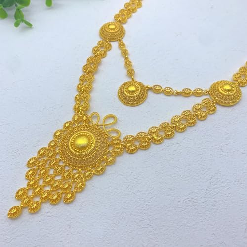 SUVAN JEWELRY Ethiopian Tassel 24k Gold Plated Jewelry Sets For Women Arabic Wedding Indian Bridal Dubai Necklace Earrings Bracelet Ring Set for Lady Wife Mother (S-399) - Image 3