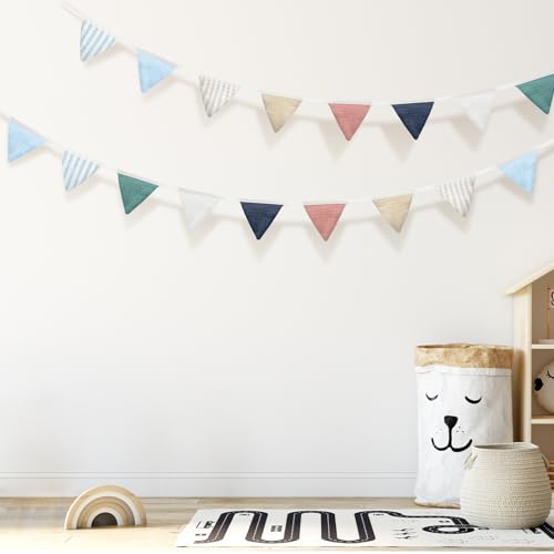 Oudain 15.5 ft Pennant Banner Flags, 2 Pcs Nursery Garland Triangle Bunting Flag Baby Banner for Nursery Decor Baby Birthday Boho Wedding Shower Party Event, Each 7.75 ft(Elegant Color) - Image 5