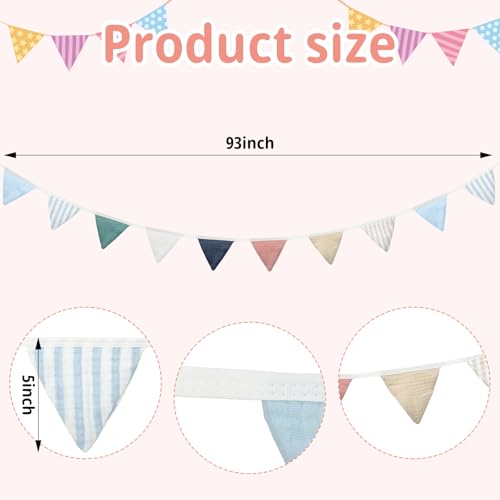 Oudain 15.5 ft Pennant Banner Flags, 2 Pcs Nursery Garland Triangle Bunting Flag Baby Banner for Nursery Decor Baby Birthday Boho Wedding Shower Party Event, Each 7.75 ft(Elegant Color) - Image 2