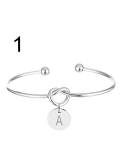 Letter A Carved Metal Charm Knotted Heart Opening Bracelet