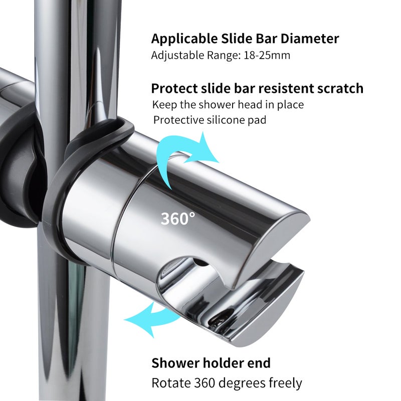 Adjustable Hand Shower Bracket for Slide Bar 18-25MM Diameter Polished Chrome Replacement Handheld Shower Head Holder - Image 5