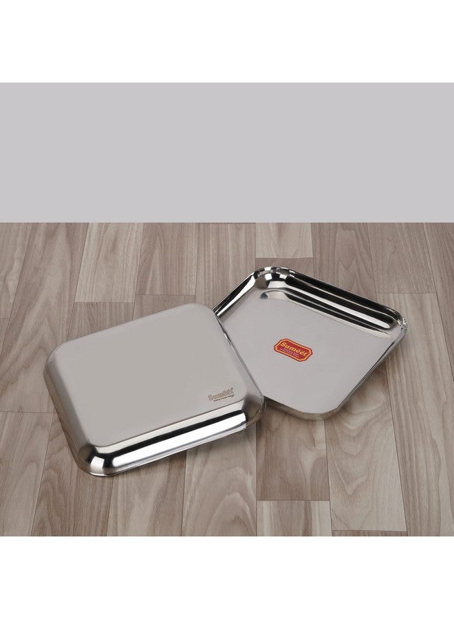 Sumeet Stainless Steel Big Square Shape Plate/Dinner Plate/Lunch - Meal Plate Set of 2pcs, 25cm dia, Silver - Image 5