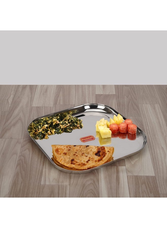 Sumeet Stainless Steel Big Square Shape Plate/Dinner Plate/Lunch - Meal Plate Set of 2pcs, 25cm dia, Silver - Image 2