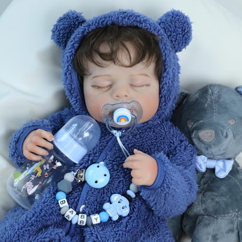SCOM Reborn Baby Doll Accessories Set Rainbow Transparent Magnetic Pacifiers Removable Reusable Baby Doll Bottles with Silicone Pacifier Clips for Reborn Dolls Girls Blue Style 3 Pcs - Image 5
