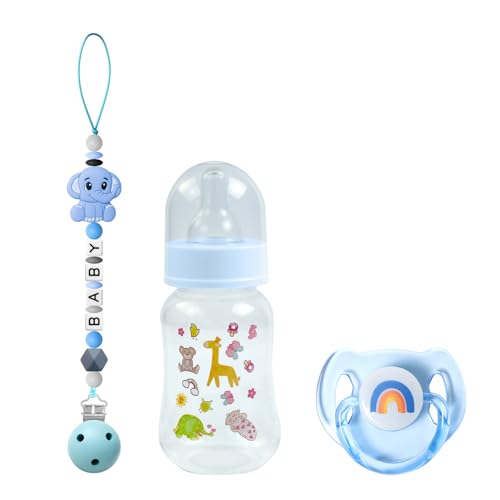 SCOM Reborn Baby Doll Accessories Set Rainbow Transparent Magnetic Pacifiers Removable Reusable Baby Doll Bottles with Silicone Pacifier Clips for Reborn Dolls Girls Blue Style 3 Pcs - Image 1