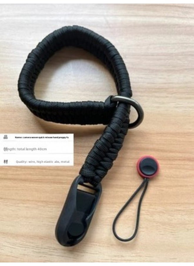 Generic Cotton Camera Strap SLR Camera Strap Decompression Retro Micro Single Photography Shoulder Strap Lanyard-Body Color:Ring Buckle Braided Wrist Strap Black + Red Tail Rope Quick Release  - Image 1