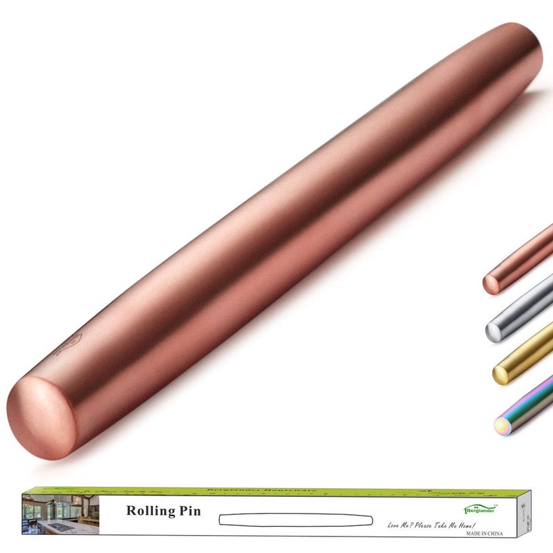 Berglander Rose Gold Rolling Pin, 16.7 Inches Stainless Steel Matte Finish With Rose Gold Titanium Plating Copper Rolling Pin For Baking, Pizza, Dough, Pie, Cookie, Gift Ideas For Bakers. - Image 1