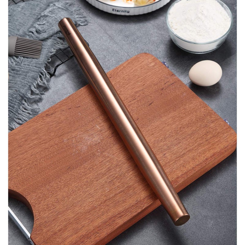 Berglander Rose Gold Rolling Pin, 16.7 Inches Stainless Steel Matte Finish With Rose Gold Titanium Plating Copper Rolling Pin For Baking, Pizza, Dough, Pie, Cookie, Gift Ideas For Bakers. - Image 3