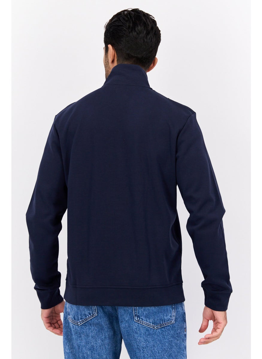 ESPRIT - Men Mock Neck Long Sleeve Plain Full Zip Sweatshirts, Navy Blue - Image 1