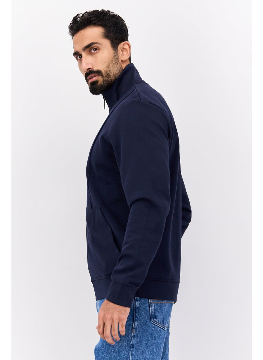 ESPRIT - Men Mock Neck Long Sleeve Plain Full Zip Sweatshirts, Navy Blue - Image 1