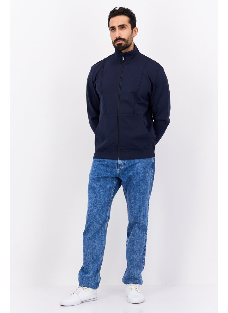 ESPRIT - Men Mock Neck Long Sleeve Plain Full Zip Sweatshirts, Navy Blue - Image 1
