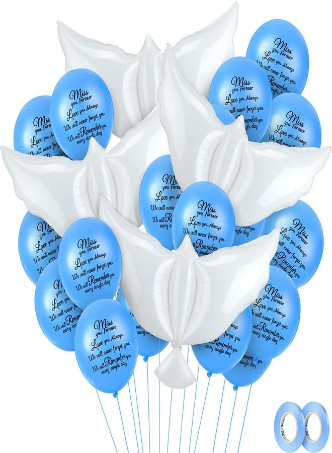 Skylety 36 Pieces Memorial Balloons with 4 Pieces Peace Dove Balloons Pigeon Bird Balloons Funeral Remembrance Helium Balloons for Condolence, Funeral, Anniversary, Memorial Services (Blue) - Image 1