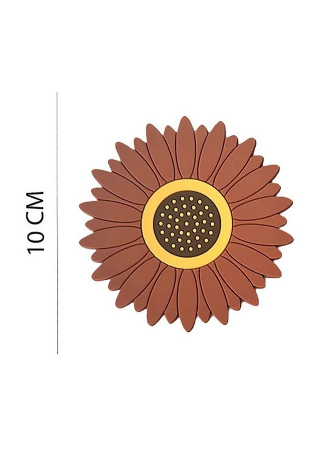 P-Plus International Silicone Trivets for Hot Mugs and Glasses Countertop Trivest Pads Sunflower Cup Holder Soft Rubber Coaster Set Silicone Coasters (Set of 2, Brown) - Image 2