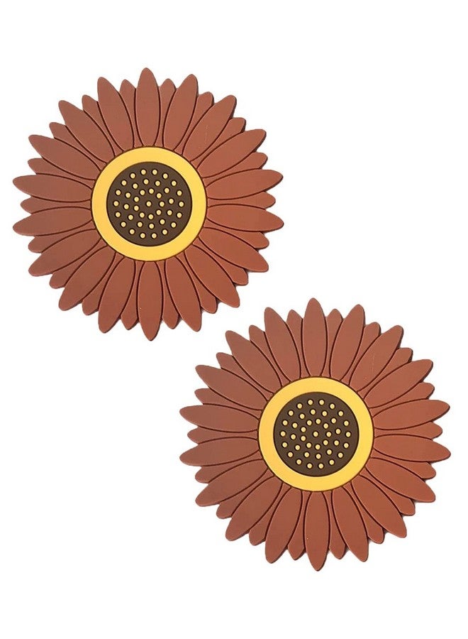 P-Plus International Silicone Trivets for Hot Mugs and Glasses Countertop Trivest Pads Sunflower Cup Holder Soft Rubber Coaster Set Silicone Coasters (Set of 2, Brown) - Image 1