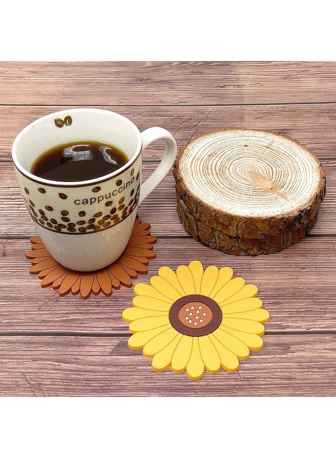 P-Plus International Silicone Trivets for Hot Mugs and Glasses Countertop Trivest Pads Sunflower Cup Holder Soft Rubber Coaster Set Silicone Coasters (Set of 2, Brown) - Image 3