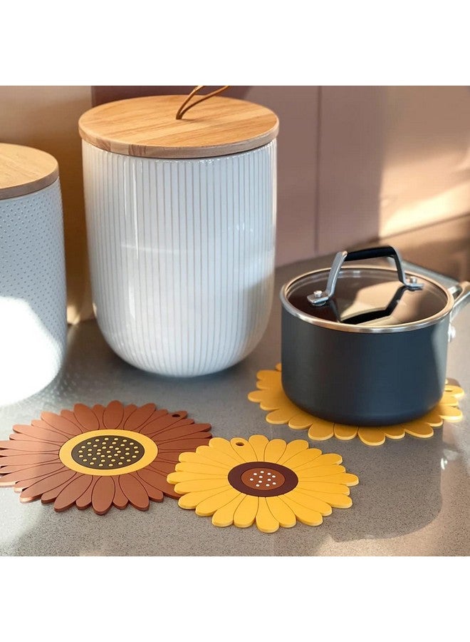 P-Plus International Silicone Trivets for Hot Mugs and Glasses Countertop Trivest Pads Sunflower Cup Holder Soft Rubber Coaster Set Silicone Coasters (Set of 2, Brown) - Image 4
