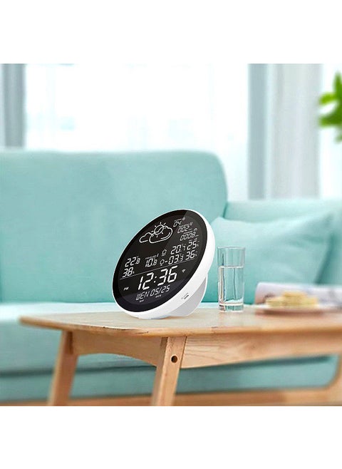 Tuya Wifi Smart Weather Station with Clock Indoor and Outdoor Temperature & Humidity Meter Multifunctional Large Color Screen