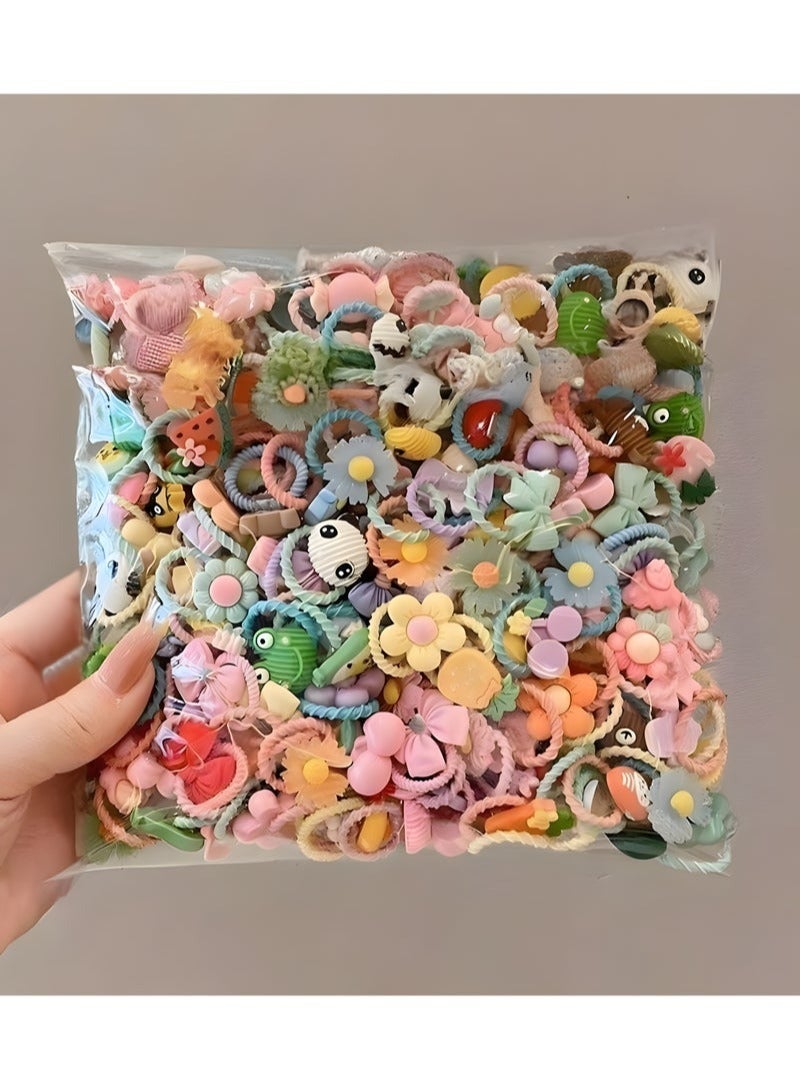 Shein 50PCS Elastic Hair Ties Set – Cute Cartoon, Floral & Bow Designs – Scrunchies for Girls & Women – Stylish Hair Accessories
