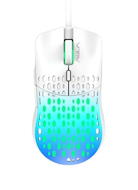 AULA Wind S11 Pro Wired Gaming Mouse - RGB Backlight with Colorful Effects - Lightweight Ergonomic Design - Adjustable DPI up to 3600 – white with babay blue.