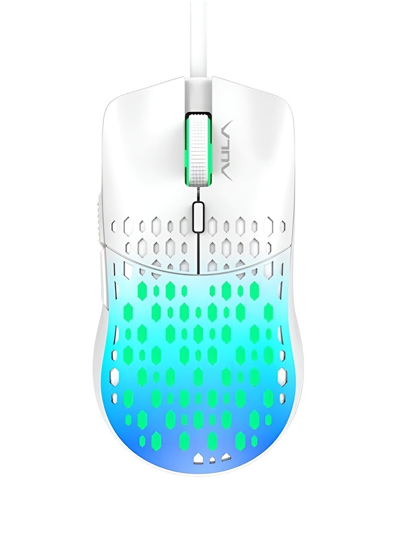 AULA - AULA Wind S11 Pro Wired Gaming Mouse - RGB Backlight with Colorful Effects - Lightweight Ergonomic Design - Adjustable DPI up to 3600 – white with babay blue. - Image 1